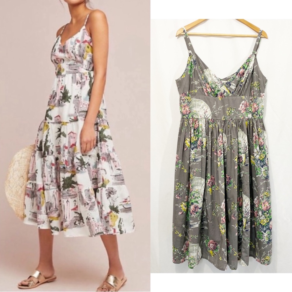 Anthropologie Lazy Bones Floral Garden Pleated Midi Cotton Dress